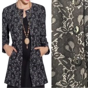 CAbi 3316 Lacy Coat Black Floral Lace Long Sleeve Button-Up Pockets Size Medium
